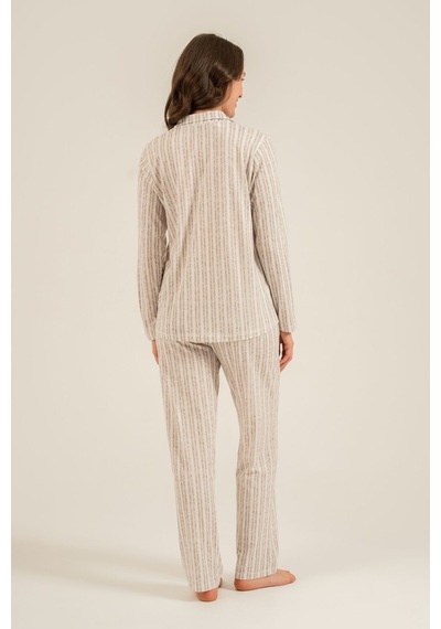 Arnetta Kadın Kahverengi Çizgili Gömlek Pijama Takımı Ar3780-s-v2 Ar3780-s-v2
