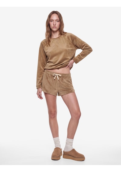 Koton Rahat Kesim Beli Bağcıklı Cepli Mini Şort Pijama Altı Vizon 7wlk80032mk