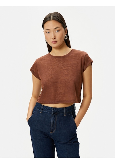 Koton Crop Tişört Kısa Kollu Slim Fit Bisiklet Yaka Kahverengi 4sak50020ek 4SAK50020EK517 Kahve Koton Crop Tişört Kısa Kollu Slim Fit Bisiklet Yaka Kahverengi 4sak50020ek 4SAK50020EK517 Kahve