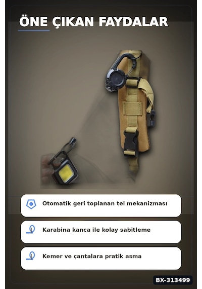 Bay Geri Çekilebilir Çelik Halatlı Anahtarlık 68 Cm - Karabina Kancalı Kemer Aksesuarı Bx-313499 Najmaddin