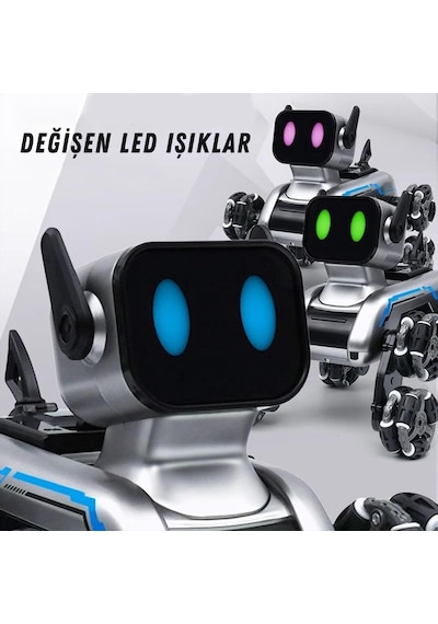Oyuncak 2.4 Ghz Uzaktan Ve Bilekten Kumandalı Şarjlı 8 Teker Akrobat Robot Köpek Müzikli Ve Led Işık Gri