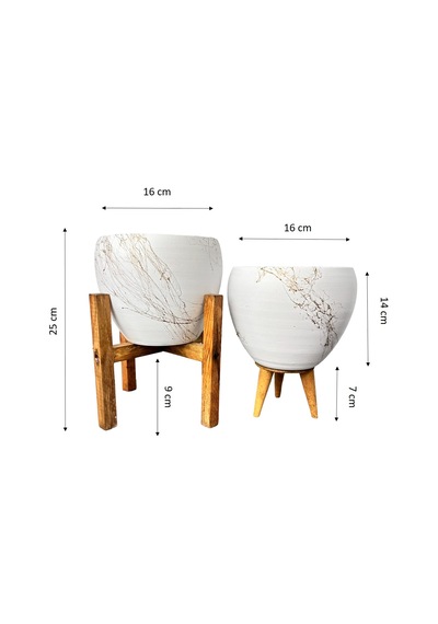 BİTKİ TASARIMI EV DEKORASYON BEYAZ ÜZERİ GOLD MERMER EFEKTLİ TOPRAK SAKSI SAKSILIK SALON ÇİÇEKLİK İKİLİ SET 3 AYAKLI- 4 AYAKLI- 15 CM