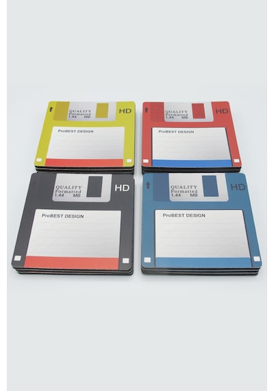 3.5 Disket Bardak Altlığı Seti Retro - 12 Adet - 4 Renk Çok Renkli