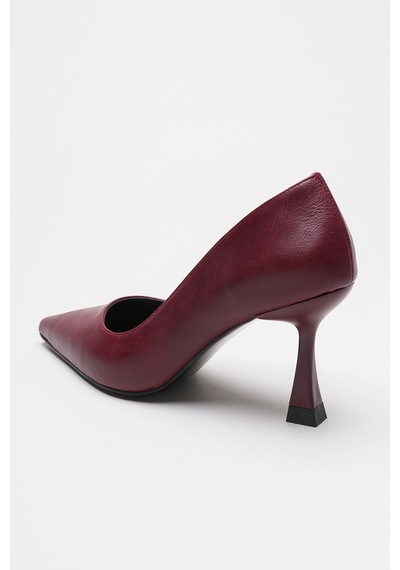 Alewomen Bordo Deri 10 Cm Topuklu Ernio Stiletto Kadın Ayakkabı Bordo