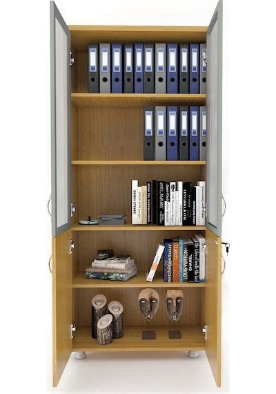 Modüler Dünyası 2 Cam Kapaklı Kilitli Dosya Dolabı Teak 80X38X188 Teak