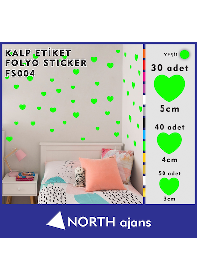 Kalp Folyo Duvar Sticklerı Yeşil