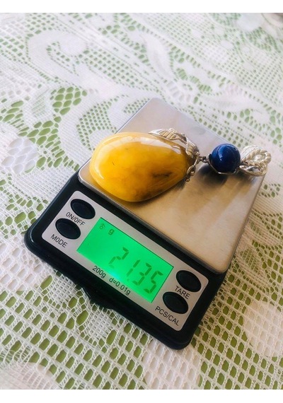 Doğal Kaya Damla Kehribar Lapis Lazuli Taşlı Kolye Ucu 21,35 Gram