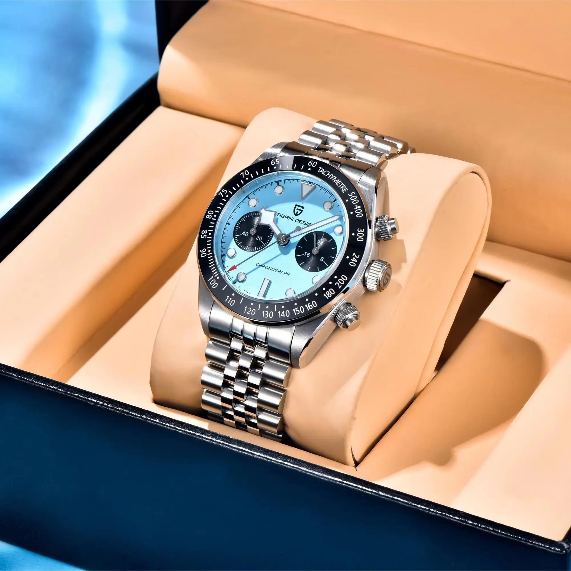 Pagani Design Pd-1813 Safir 40mm Japan Tmı Vk34 Quartz Erkek Kol Saati Pembe