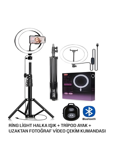 Smaylıng 10 İnç Led Ring Light Halka Işık + 2.1m Tripod Ayak + Telefon Tutucu + Bluetooth Kumanda 3 Mod 10 Kademe Işık