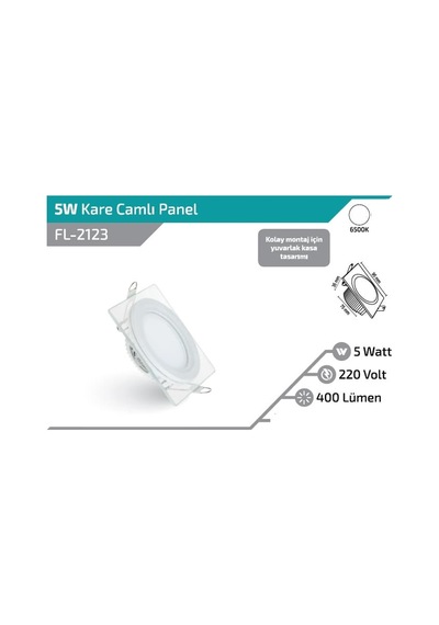 Forlife 5 W Camlı Led Panel Kare Beyaz Gövde Beyaz Işık Fl-2123 3 Adet Beyaz Işık