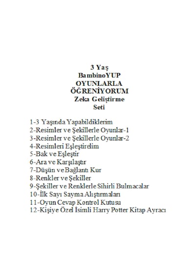 Önel Yayıncılık BambinoYUP 3+ Yaş Zeka Geliştirme Seti + Kişiye Özel İsimli Harry Potter Kitap Ayracı