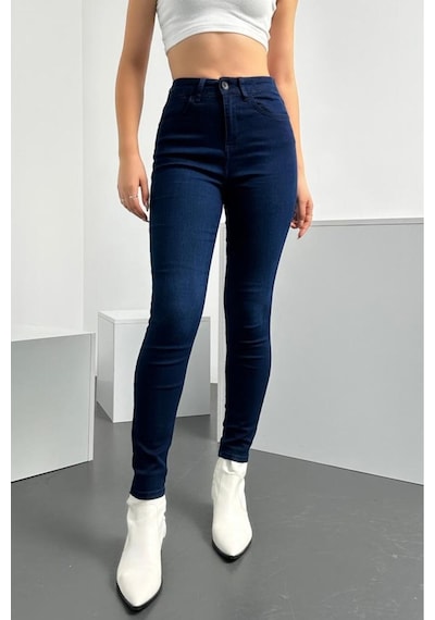 HLT Jeans Kadın Blue Black Süper Skinny Fit Esnek Likralı Yüksek Bel Denim Jean Kot Pantolon HLTJENNİE-BLUE BLACK-K Çok Renkli
