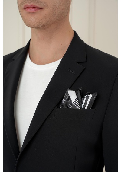 Efor Slim Fit Torba Cep Esnek Spandex Karışımlı Düz Siyah Blazer Ceket C 696 Siyah