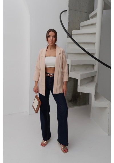 Paw Garage Kadın Atlas Kumaş Astarsız Blazer Ceket, Premium Kalite Bej