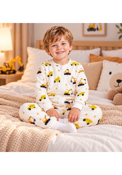Bebelove Erkek Çocuk 2,5 Tog Beyaz Kepçe Ve Kamyon Desenli Uyku Tulumu