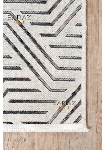 Saraz Halı Ada Kilim Modern Salon Mutfak Koridor Kesme Yolluk Dokuma Makine Halısı Zigzag Krem Krem