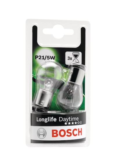Bosch Longlife P21/5w Gündüz Sürüş Ampulü, X3 Uzun Ömürlü 2li Paket, Stop Ve Park Lambası İçin, Sarı-beyaz