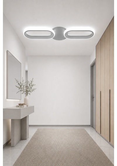Hilton 2'li Led Plafonyer Avize Beyaz Işık Gri