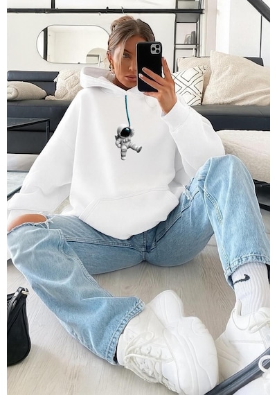 Benroma 3 İplik Penye Astronot Unisex Kapüşonlu Sweat Çok Renkli