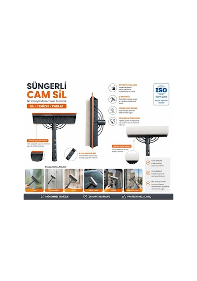 Süngerli Cam Sil Çift Taraflı Silikon Çekçekli Cam Temizleme Aparatı İz Bırakmayan Cam, Ayna, Duşakabin Ve Araç Camı Temizleyici Cam Silme Mopu Çek Pas Çok Renkli