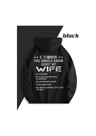 Nevermind 5 Things Yazılı Unisex Hoodie Sevgili Kombini Oversize Kapüşonl Siyah