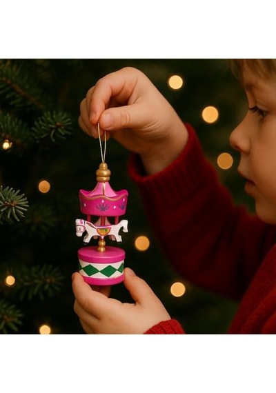 6'li Ahşap Mini Atlıkarınca Süs Seti Vintage Asılabilir Noel Ağacı Ve Masa Dekoru, Renkli El Boyama Tasarım, Genel