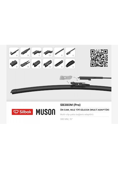 Silecek - 184 - Süpürgesi Muz Tipi 380mm A, B, C, D Ve U Tip Kollara Uygun - Almparca - Silecek Süpürgesi