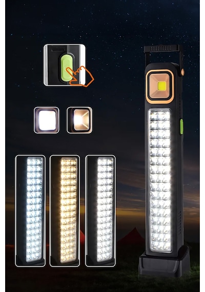 45 Watt Cob Led + 48 Ledli Solar Şarjlı Işıldak Acil Durum Lambası Kamp Lambası Siyah