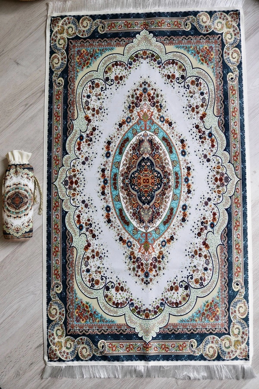 Pratik Ve Taşınabilir Ipek Dokulu Keseli Seccade Halı Desen S100112 Çok Renkli