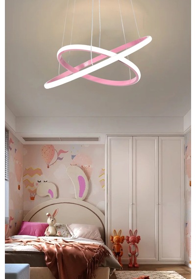 Sonya Modern Tasarım Çocuk Bebek Odası - Salon - Mutfak Pembe Renk Beyaz Ledli 2 Li Led Avize Pembe Pembe