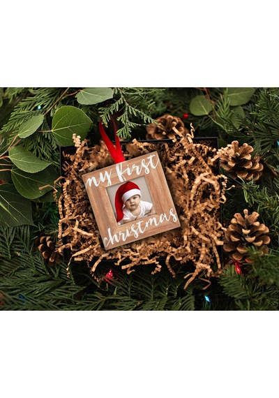 Lexroo Bebeğin İlk Noel Ahşap Resim Çerçevesi Süsü, Ebeveynleri Beklemek İçin, Rustik Tatil Süsü Standart