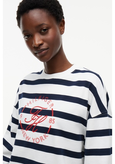 Tommy Hilfiger Th Roundal C-nk Rlx Longsleeve Kadın Beyaz T-shirt - Ww0ww50969