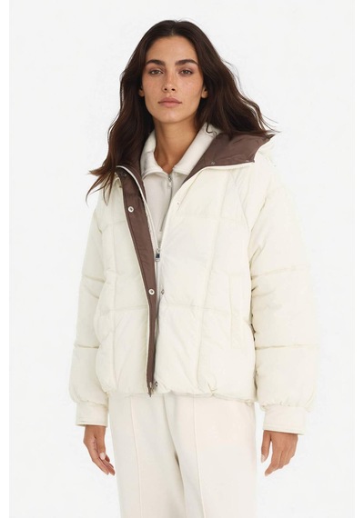 Defacto Regular Fit Kapüşonlu Fermuarlı Kısa Şişme Mont F2144ax25wner128 Ekru-er128