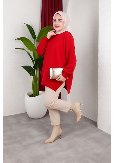 Hira Life Fashion Kadın Testtür Giyim Bisiklet Yaka Yırtmaçı Taşlı Ve Balon Kollu Oversize Şık Triko Tunik Kırmızı Kırmızı Hira Life Fashion Kadın Testtür Giyim Bisiklet Yaka Yırtmaçı Taşlı Ve Balon Kollu Oversize Şık Triko Tunik Kırmızı Kırmızı