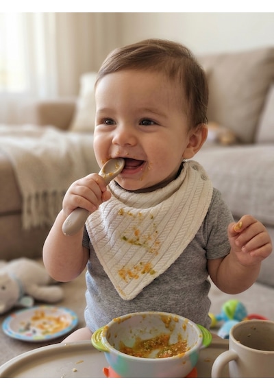 Çift Taraflı Çıtçıtlı Bebek Bandana Önlük - 1 Adet Bej - Ekru