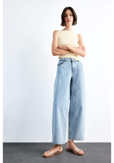 Defacto Wide Baggy Fit Yıkamalı Jean Pantolon F7501ax25smnm85 Indigo
