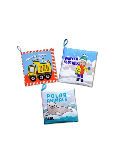 3 Kitap İngilizce İş Makinaları , Kışlık Giysiler Ve Kutup Hayvanları Kumaş Sessiz Kitap E118 E124 E125 - Bez Kitap