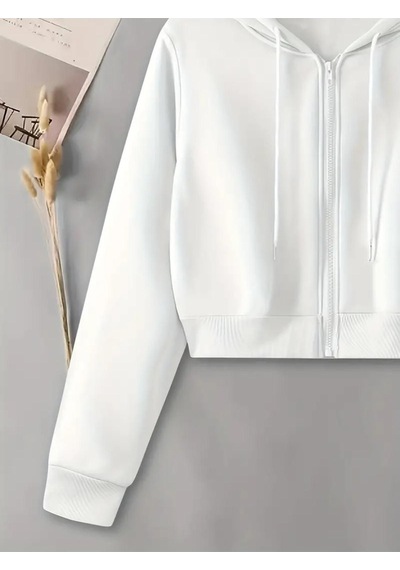 Altamira Kadın Fermuarlı Oversize Kapşonlu Crop Hırka 001