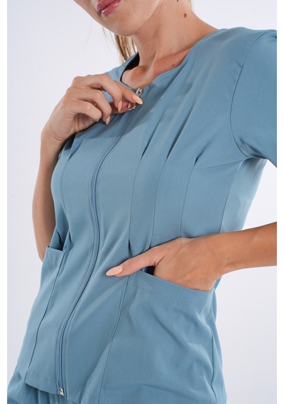 Cool Petrol Lily Model Fermuarlı Soft Likra Doktor Hemşire Forma 001