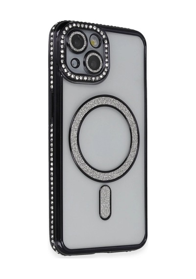 Apple iPhone Uyumlu-  13 Kılıf Joke Simli Magneticsafe Kılıf - Siyah