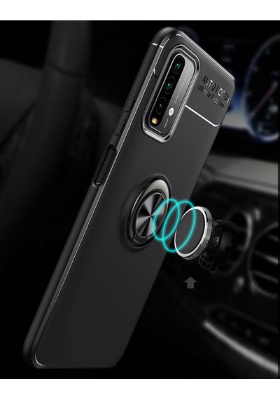 Xiaomi Redmi Note 9 4G Kılıf Yüzüklü Tam Korumalı Silikon Kapak