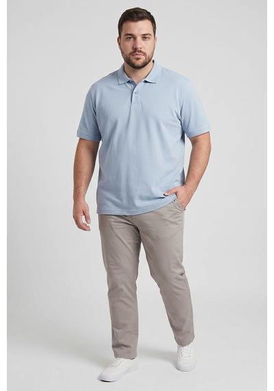 Tommy Life Buz Mavi Polo Yaka Büyük Beden Battal Erkek T-shirt - 88511
