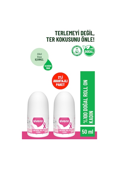 Siveno %100 Doğal Roll-on Kadın Deodorant Ter Kokusu Önleyici Bitkisel Leke Bırakmayan Vegan 50 Ml X 2 Adet