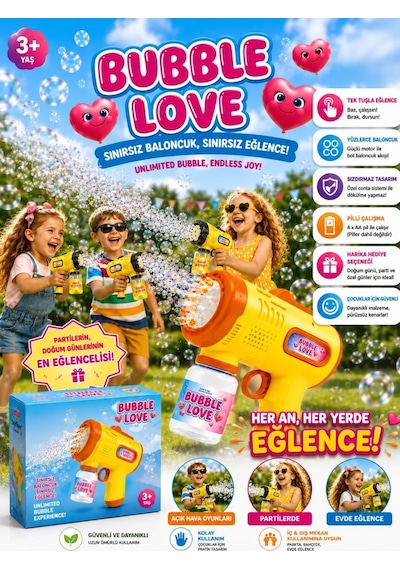 Pilli Işıklı Köpük Tabancası Otomatik Işıklı Baloncuk Tabanca Bubble Gun Çocuk Oyuncağı