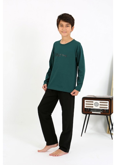 Akbeniz Erkek Çocuk Uzun Kol Penye Pijama Takım 20437 Zümrütyeşili Zümrüt Yeşili