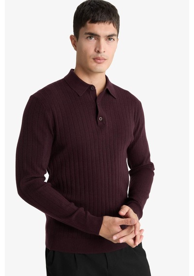 Defacto Standart Fıt Polo Yaka Triko Kazak F7576ax25wnbr34 Bordo-br34