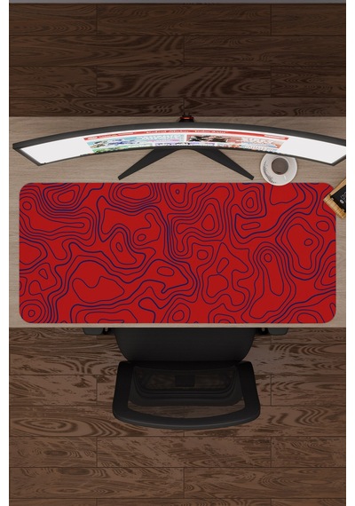 Kırmızı Lacivert 90x40 Taraftar Gaming Oyuncu Mouse Pad Kaymaz Taban Büyük Fare Altlığı Topography
