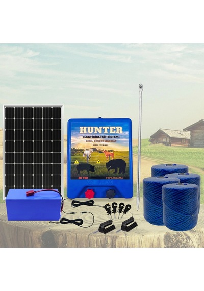 Hunter Profesyonel 2000mt Domuz - Ayı Kovucu Elektrikli Çit Sistemi Güneş Panelli Lityum Akülü