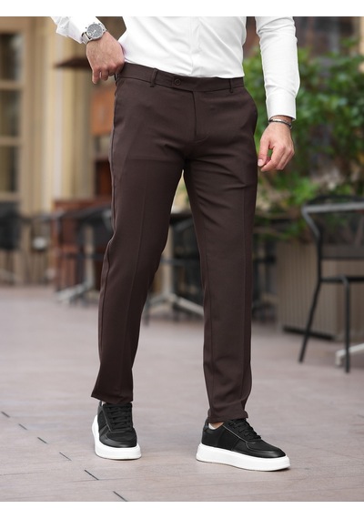 A Kalite Slim Fit Likralı Kumaş Pantolon Kahverengi