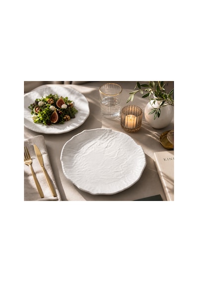 Premium Dokulu Beyaz Termo Melamin Servis Tabağı,27 Cm,kırılmaz Hafif Tabak,modern Sunum Tabağı Beyaz